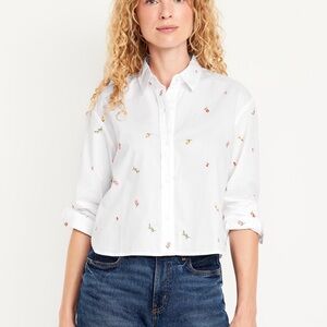 Old Navy White button down Shirt with Colorful Floral Accents